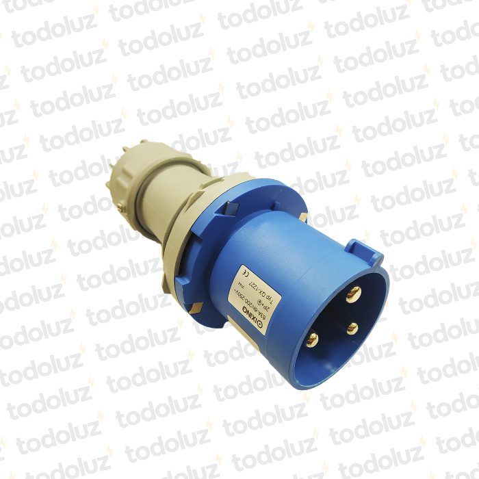 Ficha Macho Industrial 6H 2x63A+T (3 Pin) IP44 200-250V Azul Qi
