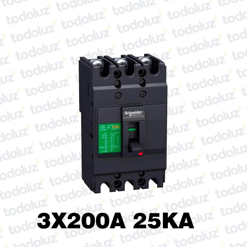 Interruptor Automatico en Caja Moldeada Fijo 3P 200A 25ka 380Vac Schneider