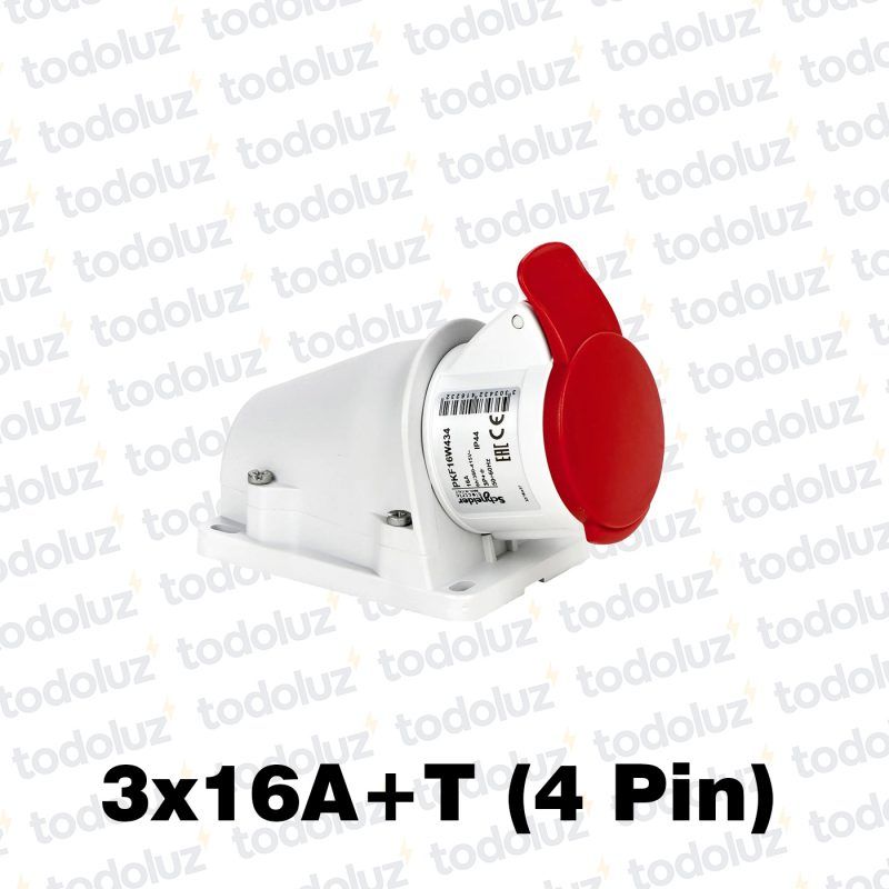 Tomacte. Adosar Industrial 6H 3x16A+T (4 Pin) IP44 380-415V Rojo Schneider