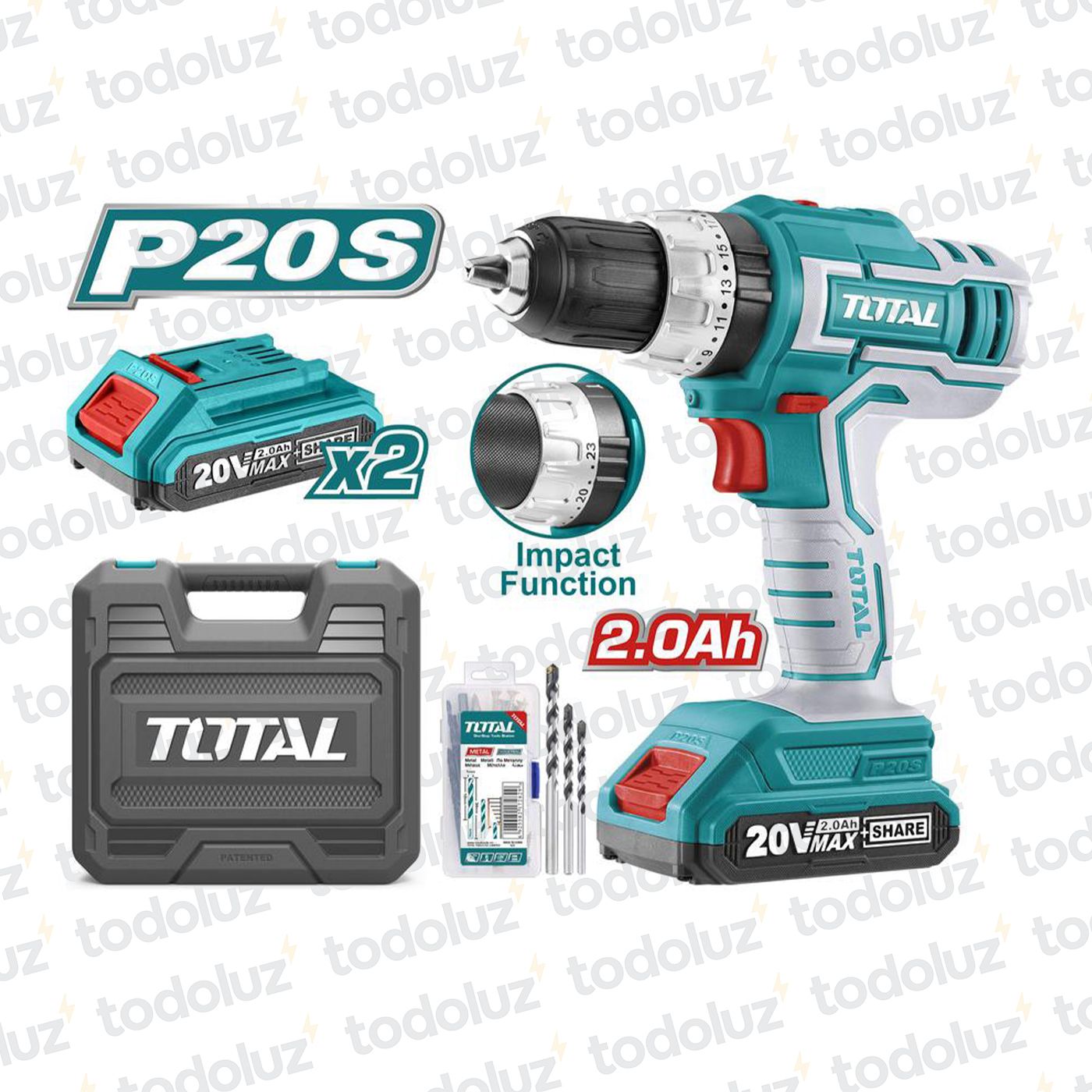 9294-interno-f07a3cf3aa4c4d06a93f9f7702ba5cdc-3.jpeg Taladro/Percutor/Atornillador 13mm 20V 55NM en Maletin (2 Bateria 2.0Ah + 1 Cargador) Total