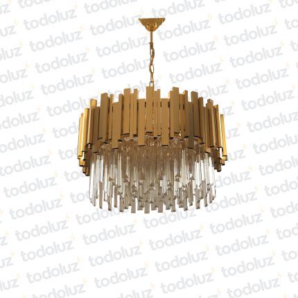 Colgante Circular Dorado Ø50c c/ Barras de Cristal 8*E14 (54.658)