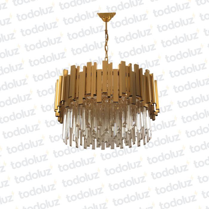 Colgante Circular Dorado Ø50c c/ Barras de Cristal 8*E14 (54.658)