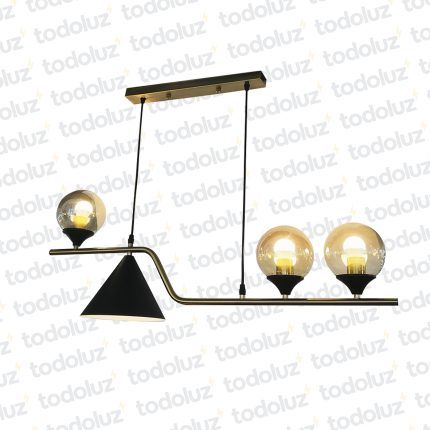 Colgante Semilineal Dorado Triple Esfera Ambar + Pantalla Conica Negra 4*E27 (54.682)