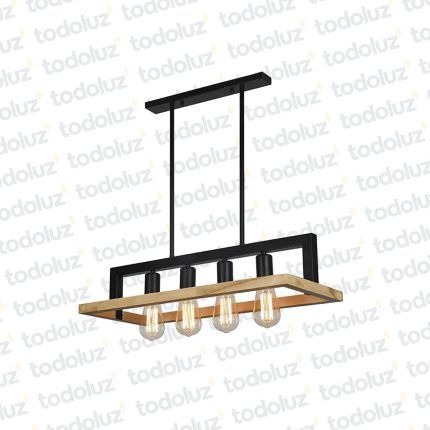 Colgante Barra Lineal Negro c/Rectangulo Madera 4*E27 (54.712)