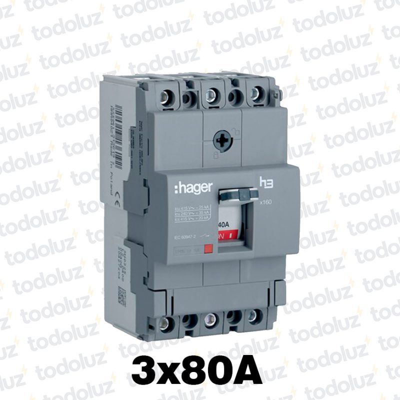 Interruptor Automatico en Caja Moldeada Fijo 3P 80A 18ka Hager