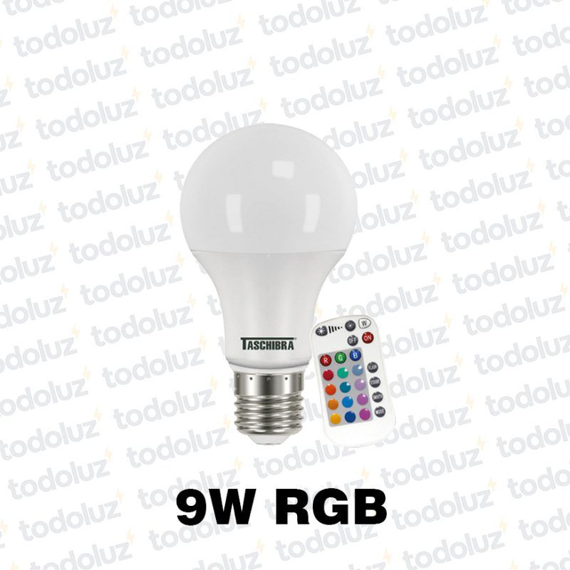 Lamp. Bulbo Led RGB a Control 9W E27 220V Taschibra