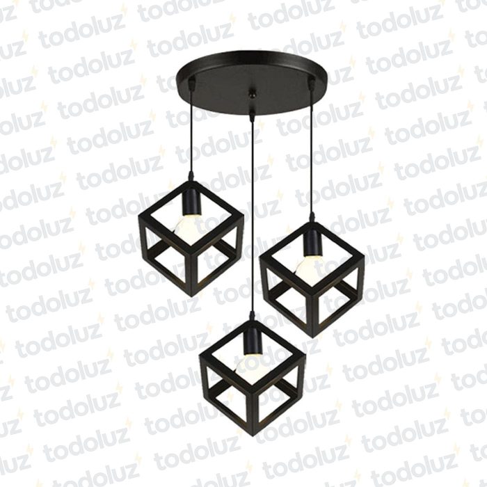 Colgante Triple Vintage Cubo Negro 3*E27 (54.488)