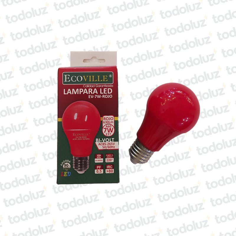 Lamp. Bulbo Led Rojo 7W E27 220V
