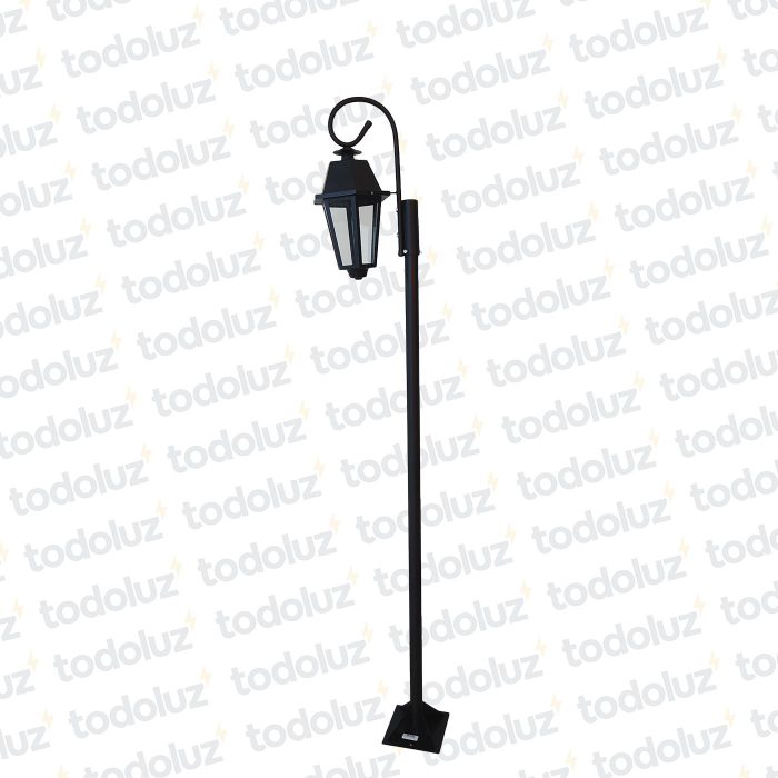 Poste p/Jardin Diseño Farol Colonial Negro c/Brazo Ondulado 6C Vd Transparente 2.10cm 1*E27 (58.020)