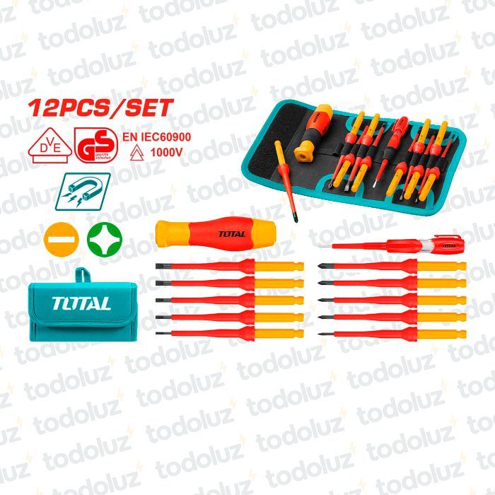 Kit Destornillador c/ Estuche 10 Puntas Intercambiable 1000V Profesional Industrial Total