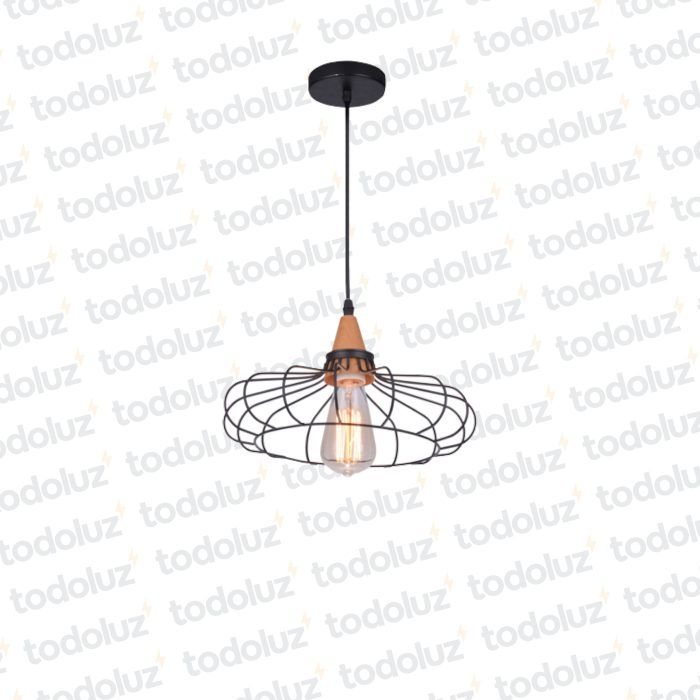 Colgante Elipsoide Negro c/Detalle Madera 1*E27 (LIQUIDACION) (54.470)