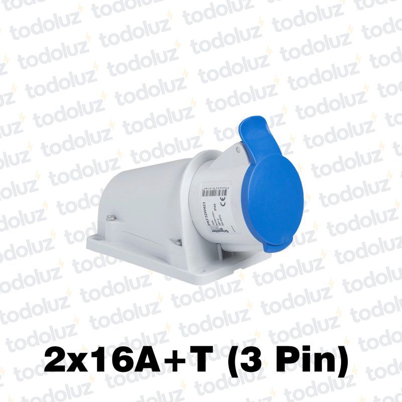 Tomacte. Adosar Industrial 6H 2x16A+T (3 Pin) IP44 200-250V Azul Schneider