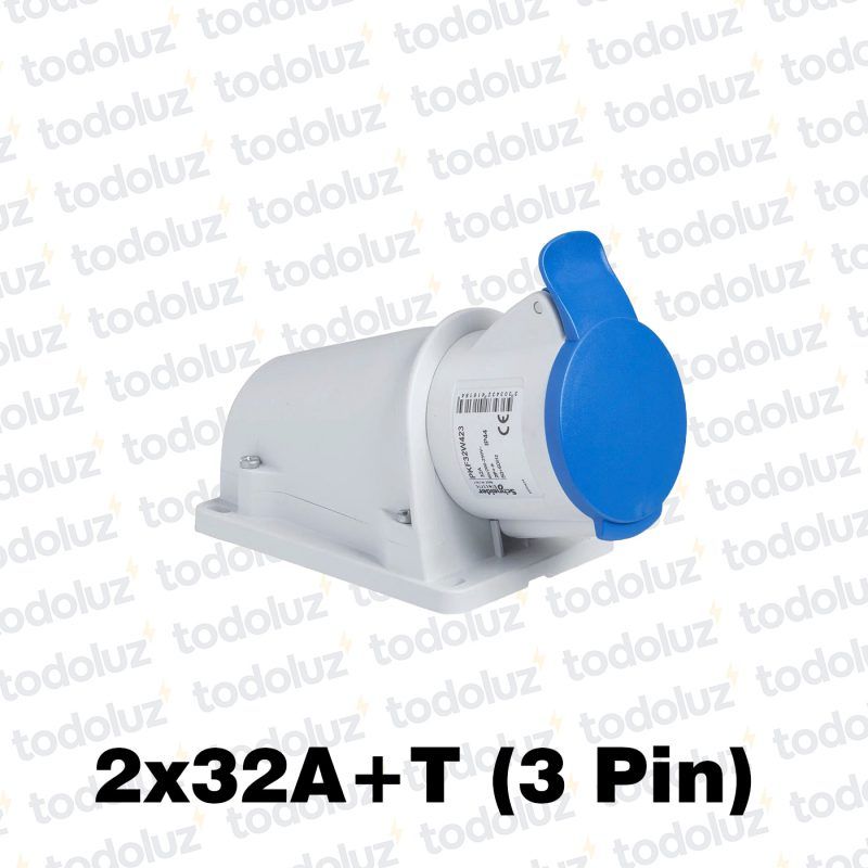 Tomacte. Adosar Industrial 6H 2x32A+T (3 Pin) IP44 200-250V Azul Schneider