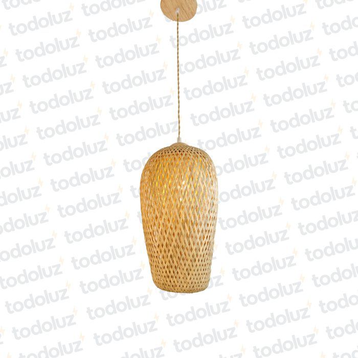 Colgante Oval 40cm Fibra de Bambu Det. Madera 1*E27 (54.872)