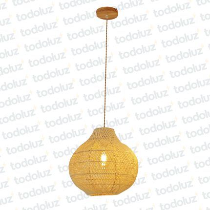 Colgante Semiesferico 35cm Fibra de Ratan Det. Madera 1*E27 (54.873)