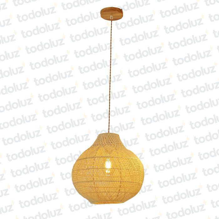 Colgante Semiesferico 35cm Fibra de Ratan Det. Madera 1*E27 (54.873)