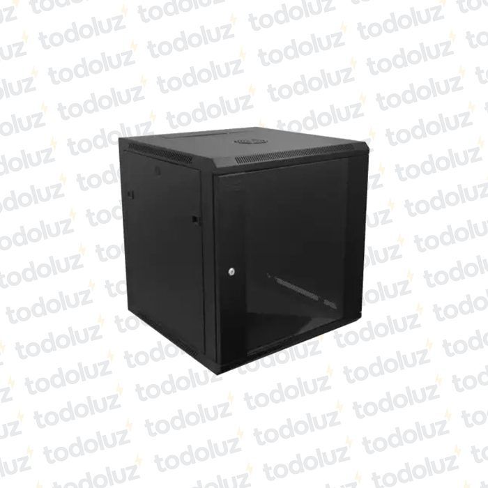 Gabinete Rack Metal de Pared 12U x 550mm 19´ Negro Tapa Vidrio