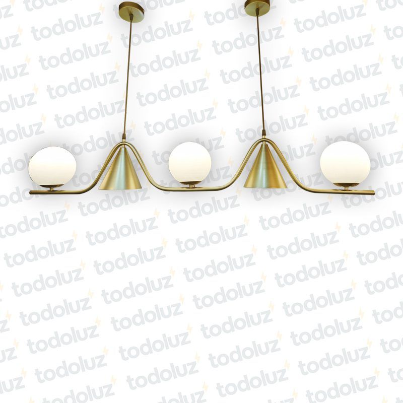 Colgante Barra Dorado Triple Esfera Vd. Blanco + Doble Pantallita 5*E27 (54.862)