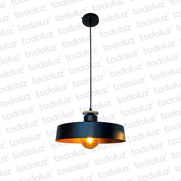 Colgante Tipo Plato Negro Det. Madera F/Dorado 1*E27 (54.960)