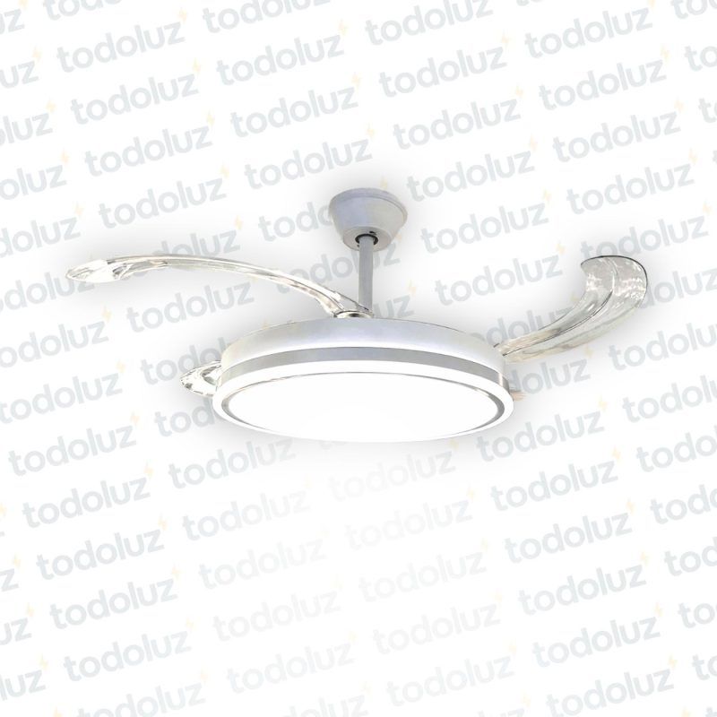 Ventilador de Techo Blanco c/ Plafon Triple Tono Luz c/ Control y Aspas Plegables (60.012)