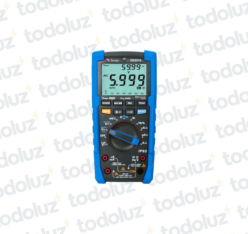 Multimetro Digital (Tension 1000Vdc/750Vac)(TRMS)(Sec.Fase)(Cat.IV/600V) IP65 Minipa