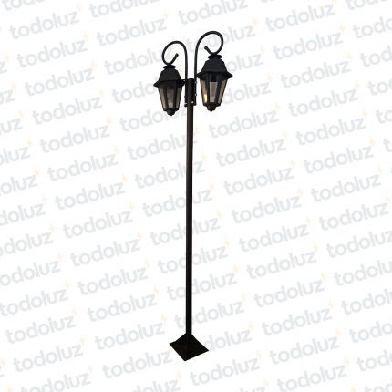 Poste p/Jardin Diseño Farol Colonial Negro c/Brazo Ondulado 6C Vd Transparente 2.10cm 2*E27 (58.014)