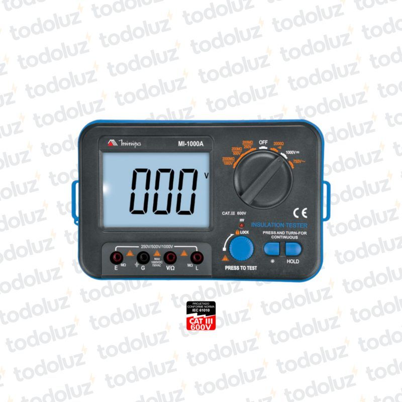 Megometro Digital (200MO/500V)(Tension 1000Vdc/750Vac) (Cat.III/600V) Minipa