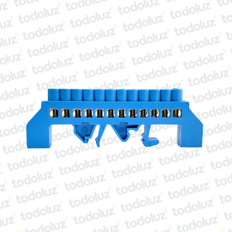 Bornera p/ Neutro/Tierra 12 Polos Azul 125mm Din/Adosar
