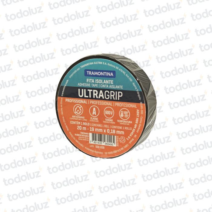 Cinta Aisladora 20mts x 19mm x 0.18mm Negro 600V -25/105°C Profesional Tramontina