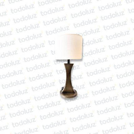 Luminaria de Mesa Rombo Nogal Pantalla Circular Lino Blanco Crudo 1*E27 (56.215)