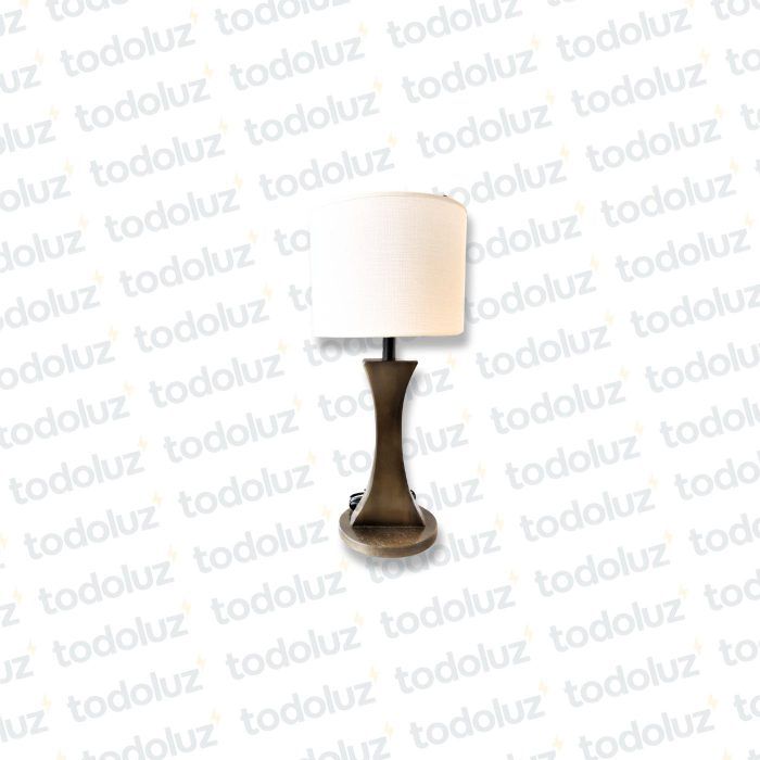 Luminaria de Mesa Rombo Nogal Pantalla Circular Lino Blanco Crudo 1*E27 (56.215)