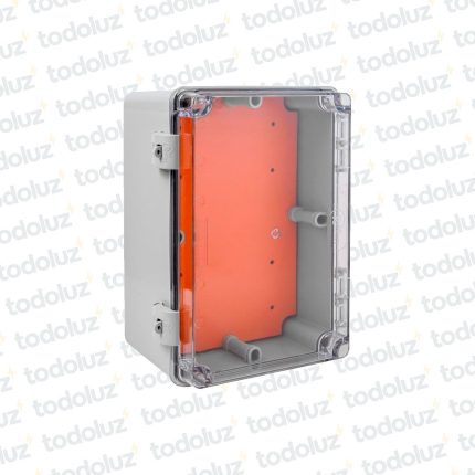Gabinete Ext Plastico 300x200x150mm Gris IP68 c/ Placa de Montaje Tapa Transparente