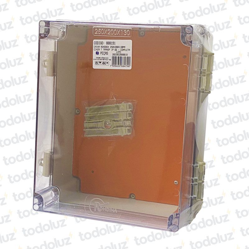 Gabinete Ext Plastico 250x200x130mm Gris IP66 c/ Placa de Montaje Tapa Transparente