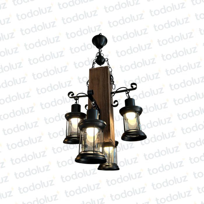 Colgante Estilo Rustico Madera c/ Vd. Cilindrico 4*E27 (54.1034)