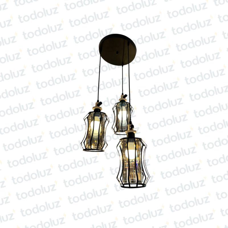 Colgante B. Circular Triple Cilindro Negro Vidrio Interior Caramelo 3*E27 (54.1038)