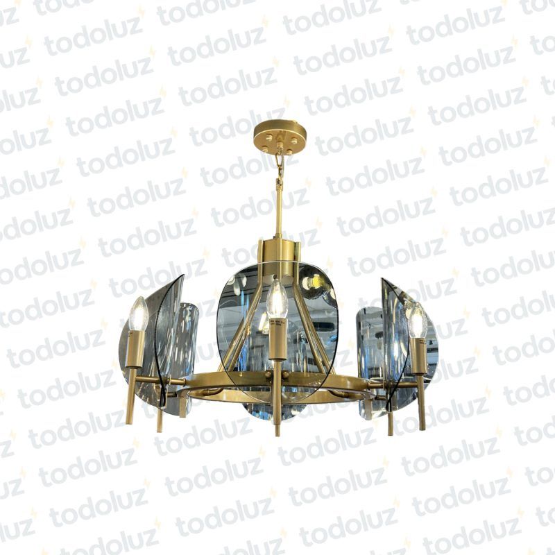 Colgante Dorado 6 Luces c/Vidrio Curvo Fume 6*E14 (54.1055)