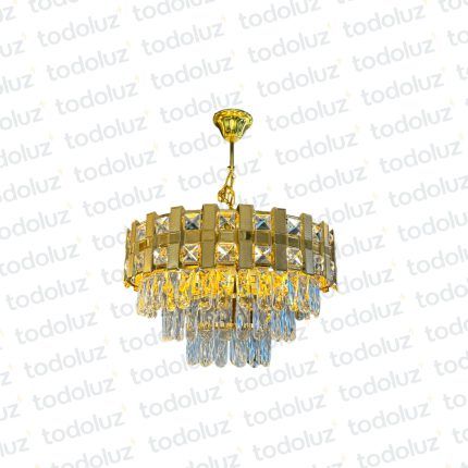 Colgante Circular Dorado c/Textura Caida Cristales Transparentes 6*E14 (54.1037)