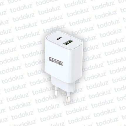 Adaptador USB Tipo A+C 220Vac-5Vdc 3A Blanco Taschibra