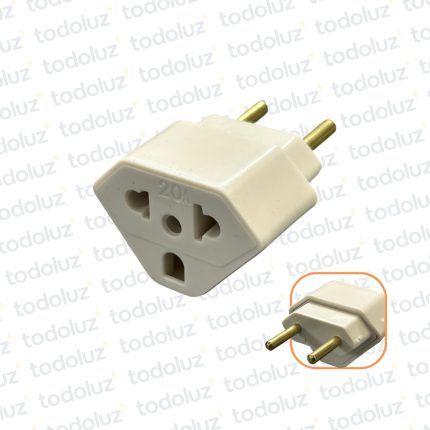 Ficha Adaptadora (Hembra Frontal Euroamericano + T/Padron Brasilero + T 10A)(Macho Padron Brasilero s/ T 10A 250V) Blanco (4)
