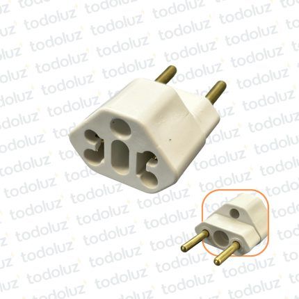 Ficha Adaptadora (Hembra Frontal Euroamericano + T/Padron Brasilero + T 10A/20A)(Macho Padron Brasilero s/ T 10A 250V) Blanco (3)