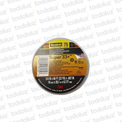 Cinta Aisladora Grado Profesional (USA) Super 33+ 20mts x 19mm 600V -18°C a 105°C 3M