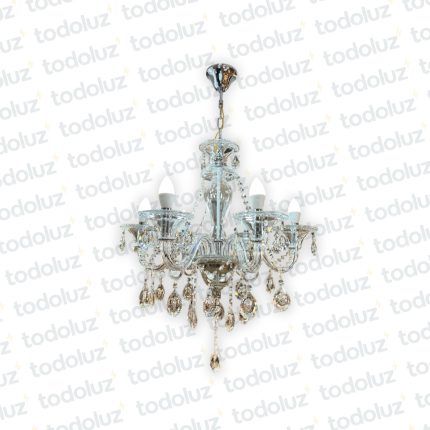 Araña 6 Luces Tipo Candelabro Vd. Transparente c/Caireles 6*E14 (53.148)