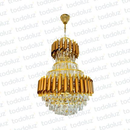 Araña Doble Nivel Dorado con Cristales Transp. 15*E14 (53.150)