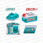 Cargador de Bateria 20Vdc 2A c/ Bateria 20Vdc 4.0Ah Total