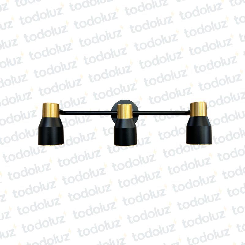 Aplique B. Circular Triple Cabezal Negro Det. Dorado 3*GU10 (50.505)