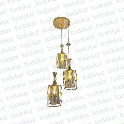 Colgante Triple Cilindrico Dorado c/Ovalos Vidrio Interior 3*E27 (54.1075)