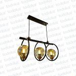 Colgante Barra Horizontal Triple Circulo c/Esferas Transparentes Det. Dorado 3*E27 (54.1083)