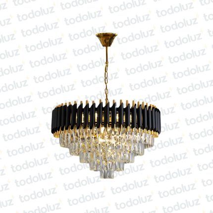 Colgante Circular Combinado Dorado/Negro c/Cristales 3Niveles (ø60cm) 7*E14 (54.1069)