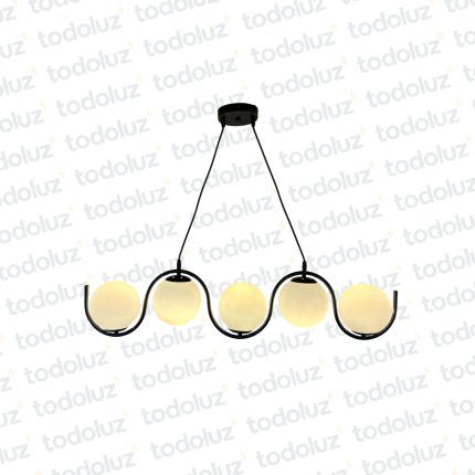 Colgante Onda Sinusoidal Negro c/Esferas Vd. Blanco 5*E27 (54.865)