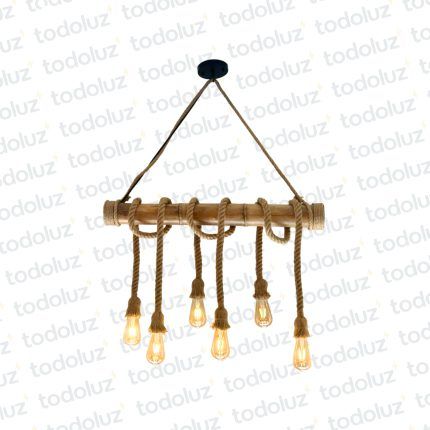 Colgante Barra Horizontal Bambu c/Cuerda 6*E27 (54.1086)